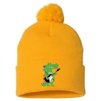 Funny Crocodile Electric Guitar Crocorock Guitarist Musician Premium Pom Pom 12in Knit Beanie