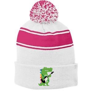 Funny Crocodile Electric Guitar Crocorock Guitarist Musician Premium Stripe Pom Pom Beanie