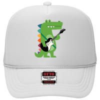 Funny Crocodile Electric Guitar Crocorock Guitarist Musician Premium High Crown Mesh Back Trucker Hat