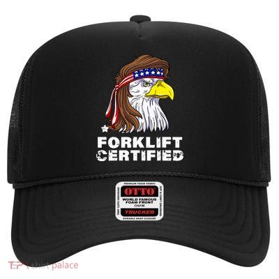Forklift Certified Eagle Mullet Usa Fork Lift High Crown Mesh Back Trucker Hat