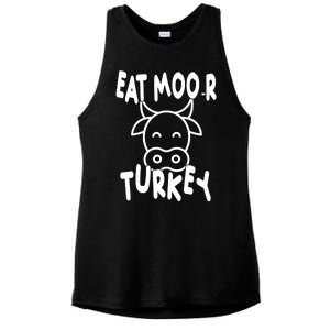 Funny Cow Eat More Turkey Thanksgiving Ladies PosiCharge Tri-Blend Wicking Tank