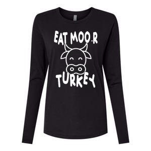 Funny Cow Eat More Turkey Thanksgiving Womens Cotton Relaxed Long Sleeve T-Shirt