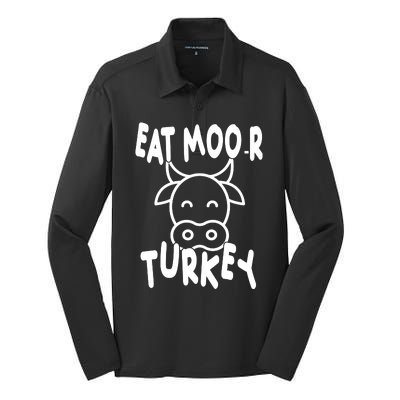 Funny Cow Eat More Turkey Thanksgiving Silk Touch Performance Long Sleeve Polo