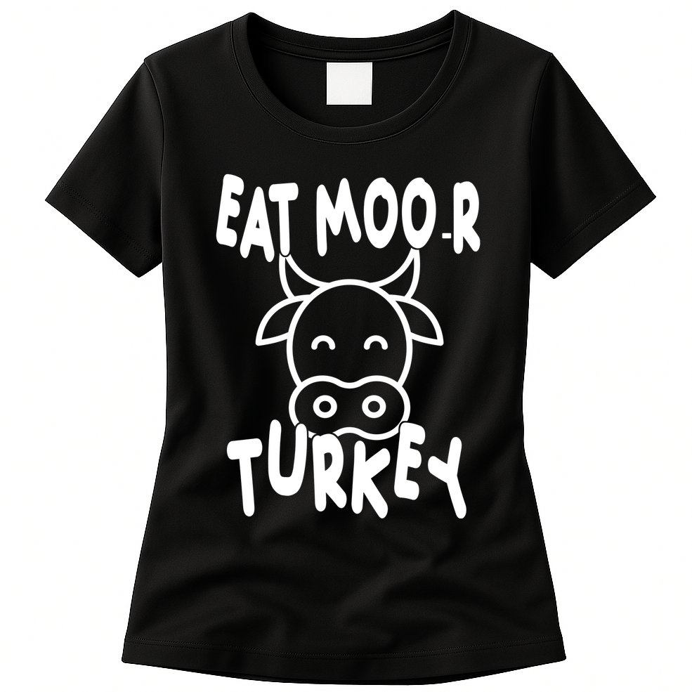 Funny Cow Eat More Turkey Thanksgiving Womens T-Shirt