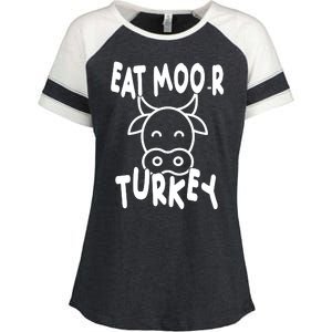 Funny Cow Eat More Turkey Thanksgiving Enza Ladies Jersey Colorblock Tee