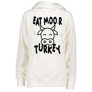 Funny Cow Eat More Turkey Thanksgiving Womens Funnel Neck Pullover Hood