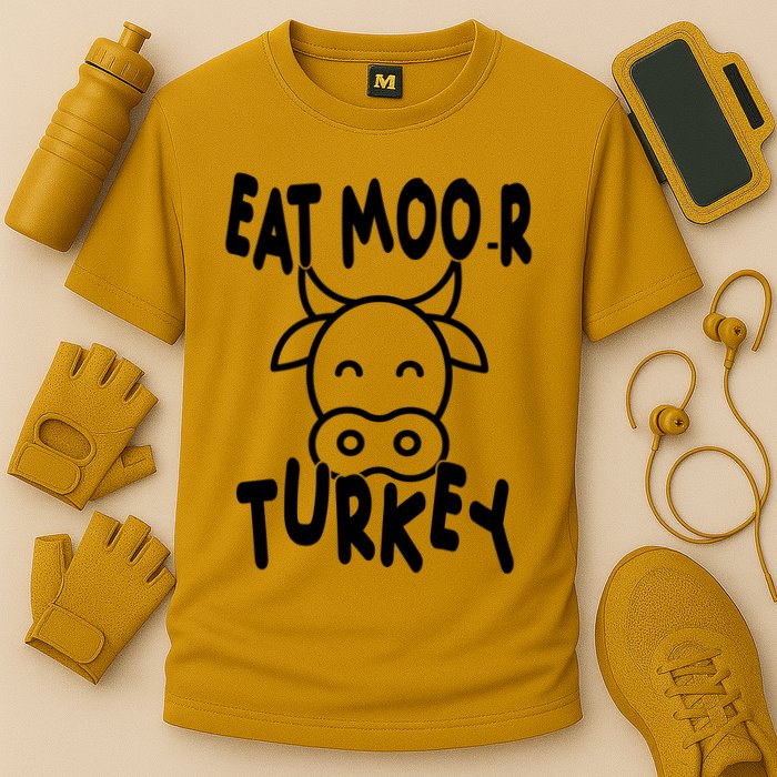 Funny Cow Eat More Turkey Thanksgiving Cooling Performance Crew T-Shirt