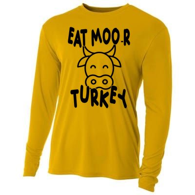 Funny Cow Eat More Turkey Thanksgiving Cooling Performance Long Sleeve Crew