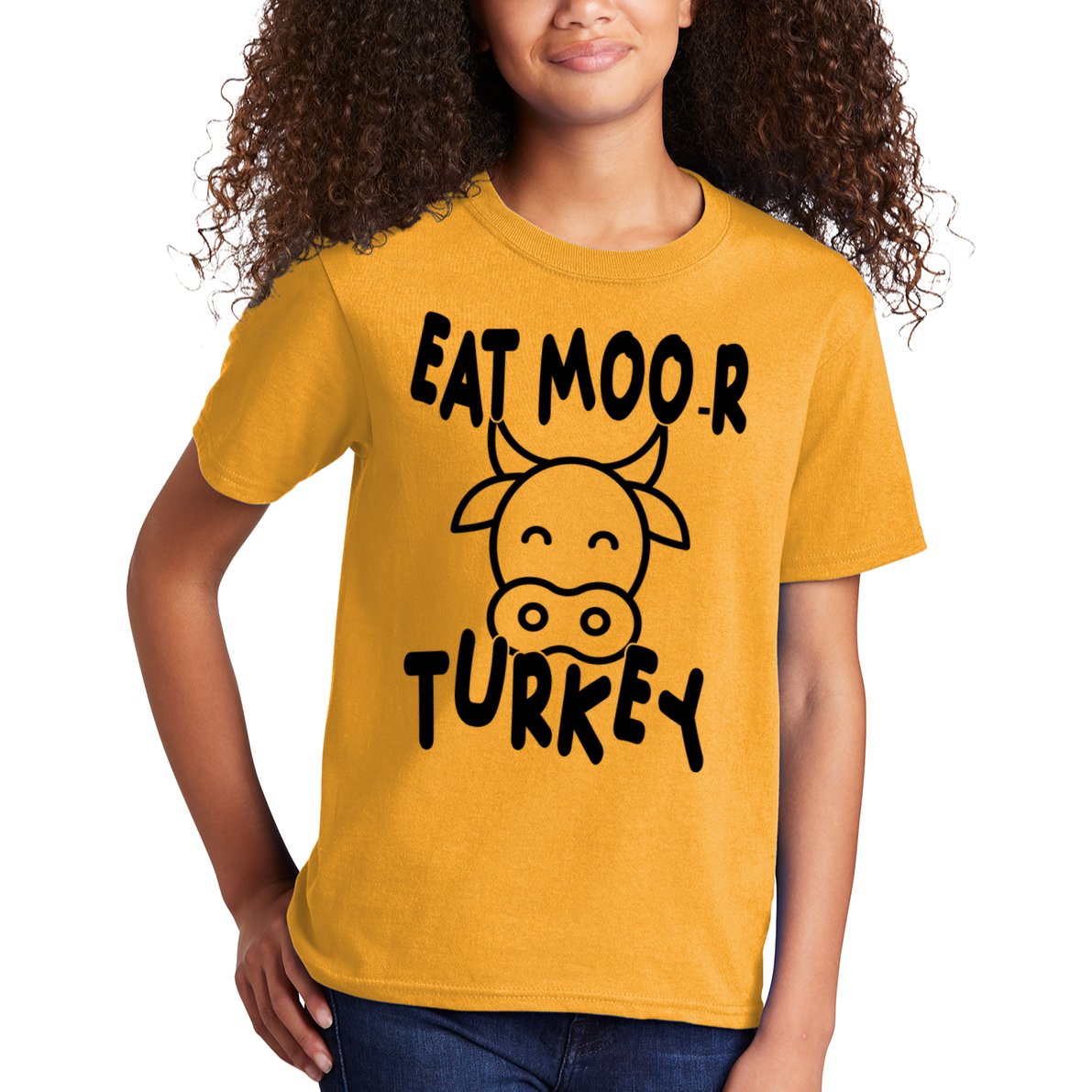 Funny Cow Eat More Turkey Thanksgiving Kids T-Shirt