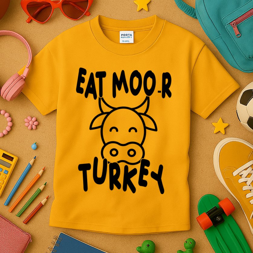 Funny Cow Eat More Turkey Thanksgiving Kids T-Shirt