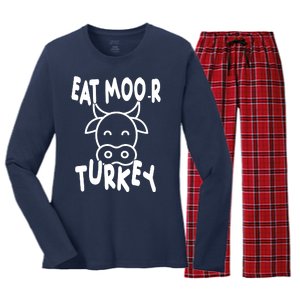 Funny Cow Eat More Turkey Thanksgiving Women's Long Sleeve Flannel Pajama Set 