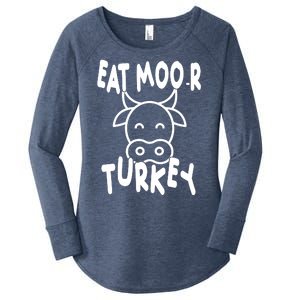 Funny Cow Eat More Turkey Thanksgiving Women's Perfect Tri Tunic Long Sleeve Shirt