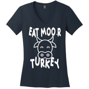 Funny Cow Eat More Turkey Thanksgiving Women's V-Neck T-Shirt