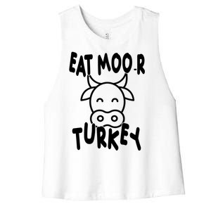 Funny Cow Eat More Turkey Thanksgiving Women's Racerback Cropped Tank