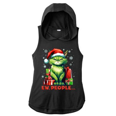 Funny Cat Ew People Christmas Xmas Santa Gift Ladies PosiCharge Tri-Blend Wicking Draft Hoodie Tank