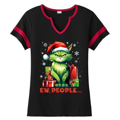 Funny Cat Ew People Christmas Xmas Santa Gift Ladies Halftime Notch Neck Tee