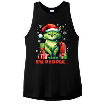 Funny Cat Ew People Christmas Xmas Santa Gift Ladies PosiCharge Tri-Blend Wicking Tank