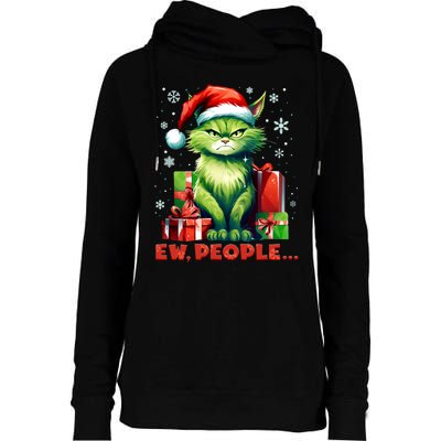 Funny Cat Ew People Christmas Xmas Santa Gift Womens Funnel Neck Pullover Hood