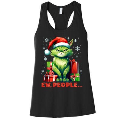 Funny Cat Ew People Christmas Xmas Santa Gift Women's Racerback Tank