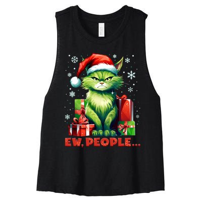 Funny Cat Ew People Christmas Xmas Santa Gift Women's Racerback Cropped Tank