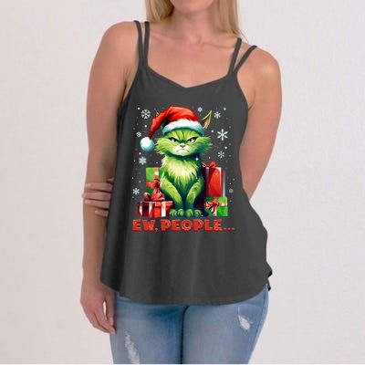 Funny Cat Ew People Christmas Xmas Santa Gift Women's Strappy Tank