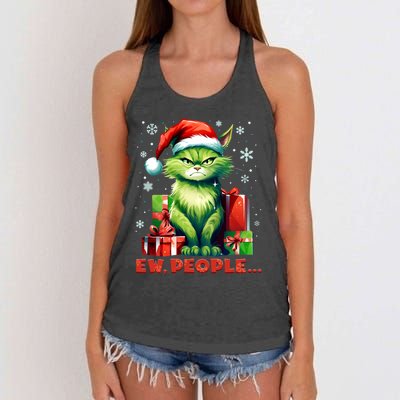 Funny Cat Ew People Christmas Xmas Santa Gift Women's Knotted Racerback Tank