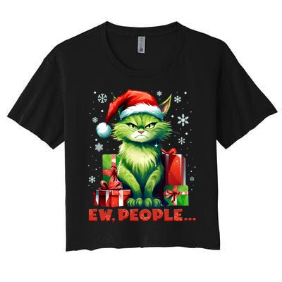 Funny Cat Ew People Christmas Xmas Santa Gift Women's Crop Top Tee