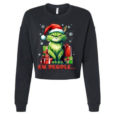 Funny Cat Ew People Christmas Xmas Santa Gift Cropped Pullover Crew