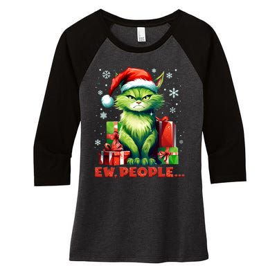 Funny Cat Ew People Christmas Xmas Santa Gift Women's Tri-Blend 3/4-Sleeve Raglan Shirt