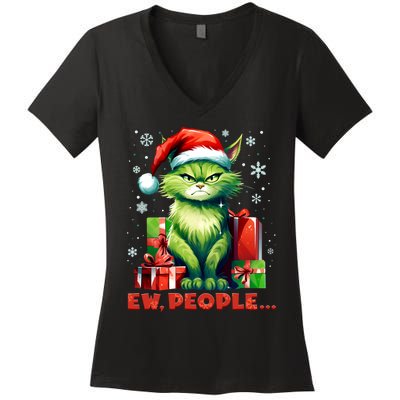 Funny Cat Ew People Christmas Xmas Santa Gift Women's V-Neck T-Shirt