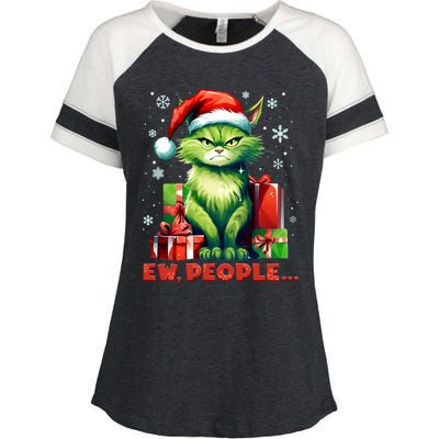 Funny Cat Ew People Christmas Xmas Santa Gift Enza Ladies Jersey Colorblock Tee