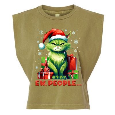 Funny Cat Ew People Christmas Xmas Santa Gift Garment-Dyed Women's Muscle Tee