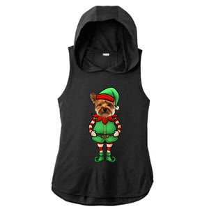 Funny Christmas Elf Yorkshire Terrier Dog Yorkie Cute Gift Ladies PosiCharge Tri-Blend Wicking Draft Hoodie Tank