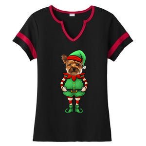 Funny Christmas Elf Yorkshire Terrier Dog Yorkie Cute Gift Ladies Halftime Notch Neck Tee