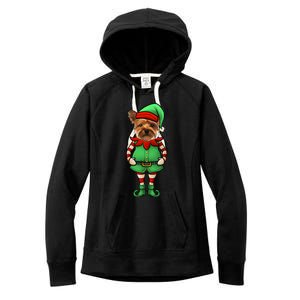 Funny Christmas Elf Yorkshire Terrier Dog Yorkie Cute Gift Women's Fleece Hoodie