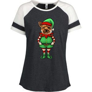 Funny Christmas Elf Yorkshire Terrier Dog Yorkie Cute Gift Enza Ladies Jersey Colorblock Tee