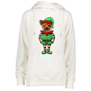 Funny Christmas Elf Yorkshire Terrier Dog Yorkie Cute Gift Womens Funnel Neck Pullover Hood