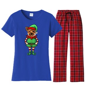 Funny Christmas Elf Yorkshire Terrier Dog Yorkie Cute Gift Women's Flannel Pajama Set