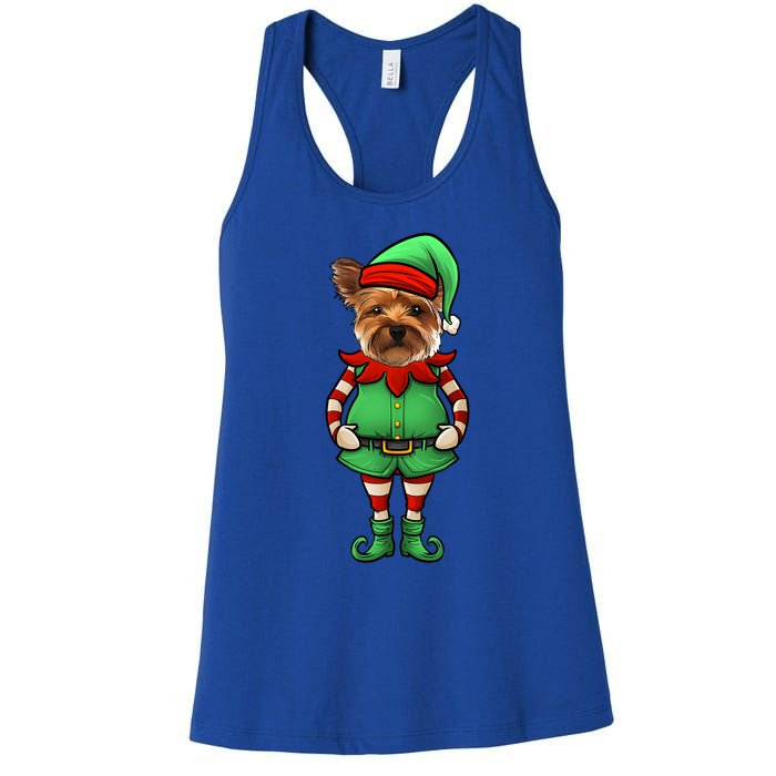 Funny Christmas Elf Yorkshire Terrier Dog Yorkie Cute Gift Women's Racerback Tank