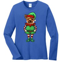 Funny Christmas Elf Yorkshire Terrier Dog Yorkie Cute Gift Ladies Long Sleeve Shirt