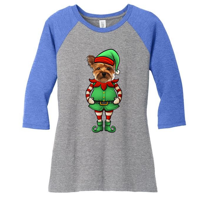 Funny Christmas Elf Yorkshire Terrier Dog Yorkie Cute Gift Women's Tri-Blend 3/4-Sleeve Raglan Shirt