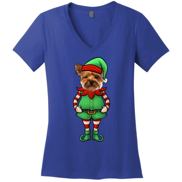 Funny Christmas Elf Yorkshire Terrier Dog Yorkie Cute Gift Women's V-Neck T-Shirt