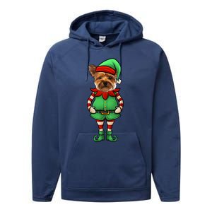 Funny Christmas Elf Yorkshire Terrier Dog Yorkie Cute Gift Performance Fleece Hoodie