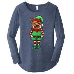 Funny Christmas Elf Yorkshire Terrier Dog Yorkie Cute Gift Women's Perfect Tri Tunic Long Sleeve Shirt