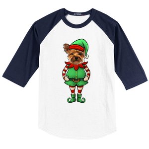 Funny Christmas Elf Yorkshire Terrier Dog Yorkie Cute Gift Baseball Sleeve Shirt