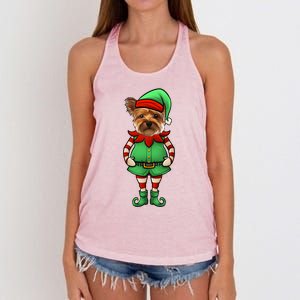 Funny Christmas Elf Yorkshire Terrier Dog Yorkie Cute Gift Women's Knotted Racerback Tank