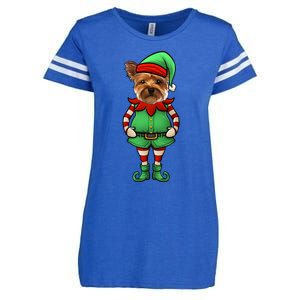 Funny Christmas Elf Yorkshire Terrier Dog Yorkie Cute Gift Enza Ladies Jersey Football T-Shirt