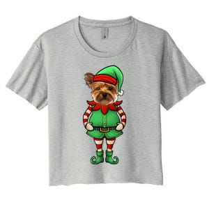 Funny Christmas Elf Yorkshire Terrier Dog Yorkie Cute Gift Women's Crop Top Tee