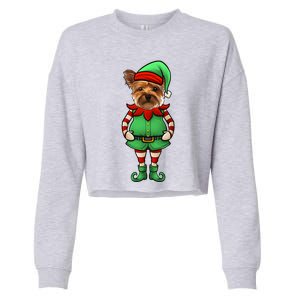 Funny Christmas Elf Yorkshire Terrier Dog Yorkie Cute Gift Cropped Pullover Crew