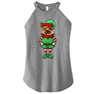 Funny Christmas Elf Yorkshire Terrier Dog Yorkie Cute Gift Women's Perfect Tri Rocker Tank